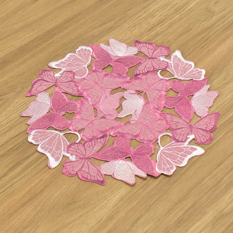 Rose Dust Butterfly Embroidered Cutwork Doily 12 Inches