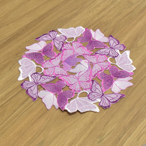 Purple Butterfly Embroidered Cutwork Doily 12 Inches