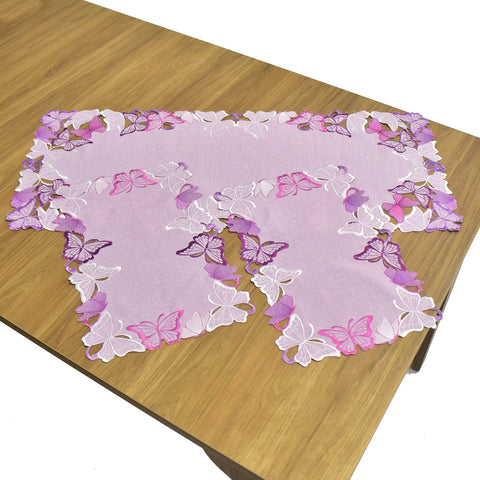 Purple Butterfly Embroidered Cutwork 3 Piece TableCloths Set