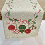 Linen Christmas Ornaments Table Runner | 16x45 inches