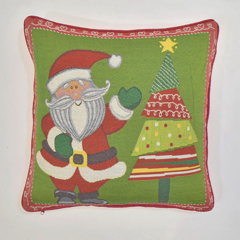 Santa and Christmas Tree Tapestry Cushion Cover | 45 x 45 cm
