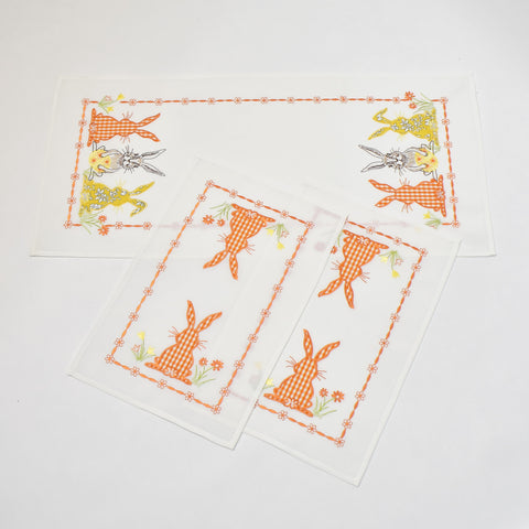 Orange Easter Bunny 3 Piece Tablecloths Set