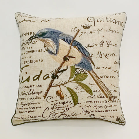 Blue Bird Embroidered Cushion Cover | 42 x 42 cm