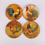 Round Absorbant Rooster Ceramic Coaster Set