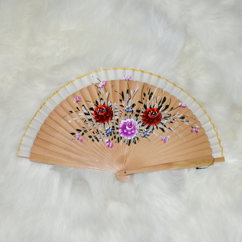Natural Hand-Painted Handheld Folding Wooden Fan